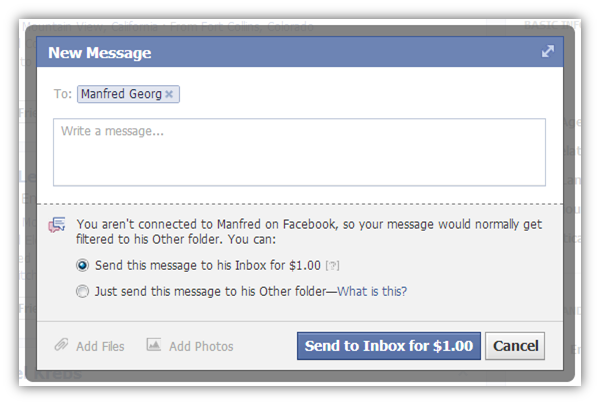 Facebook charges 1 dollar for messages