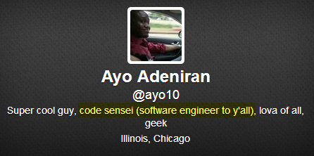 Example of non standard Twitter title software engineer cose sensei