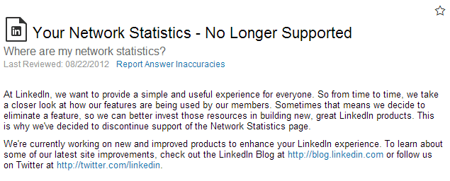 LinkedIn Network Statistics No Longer Supported