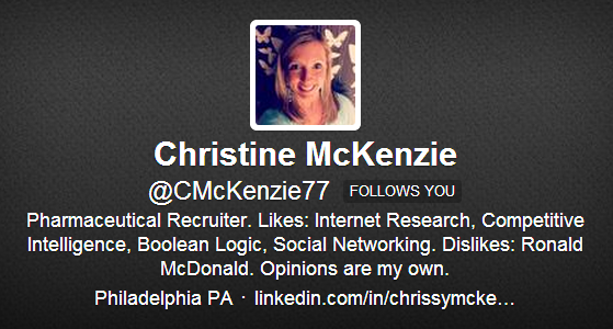 Christine McKenzie Twitter Bio