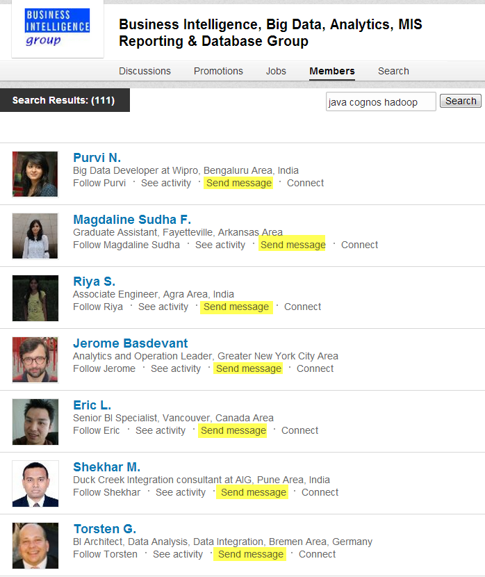 Sending messages to fellow LinkedIn group members from LinkedIn.com will still be free for all users LinkedIn Group Messaging Example