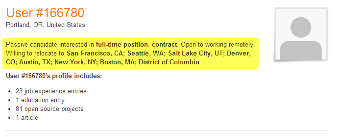Stack Overflow Candidate Profile Example Willing to Relocate