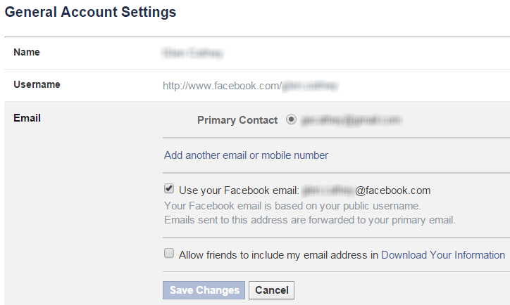 Facebook Email Settings